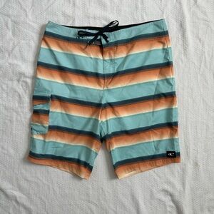 O’Neill Striped Board Shorts Mens Size 33 Colorful Surf Swim Trunks